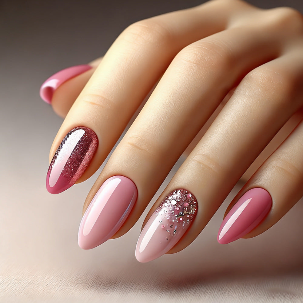24pcs/Set Sparkling Berry Pink Gradient Press-On Nails