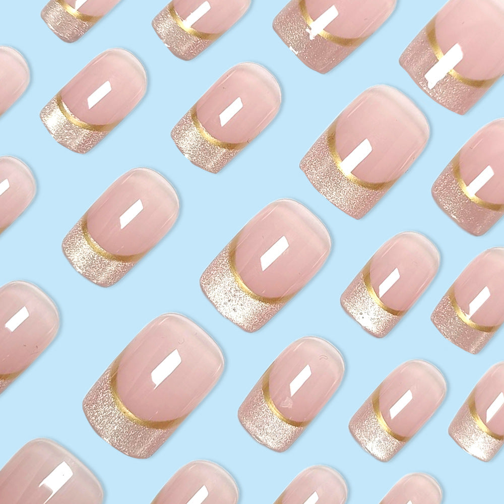 24pcs/Set Pink French Cat Eye Press-On Nails