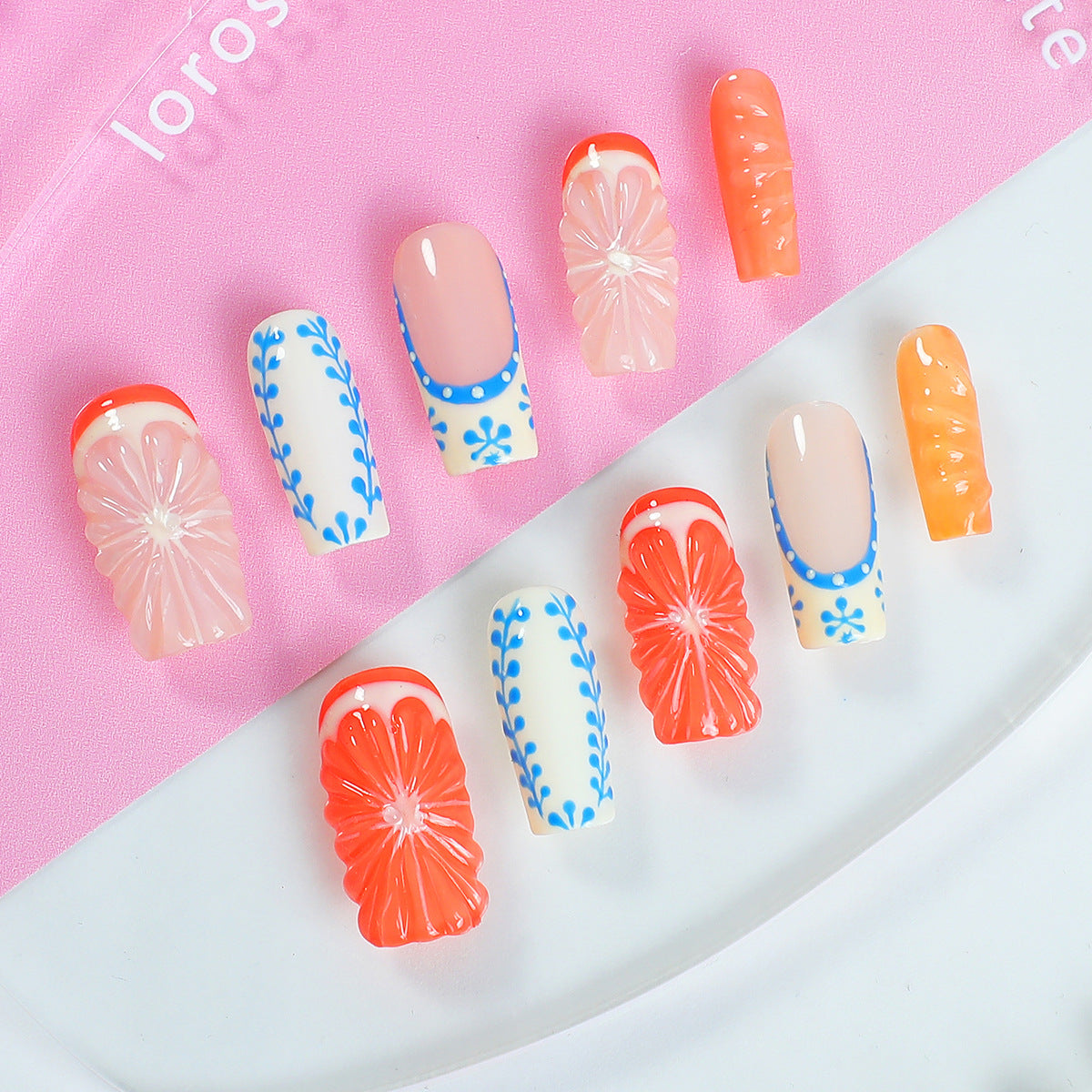 (Handmade) 10pcs/Set Sweet Orange Press-On Nails
