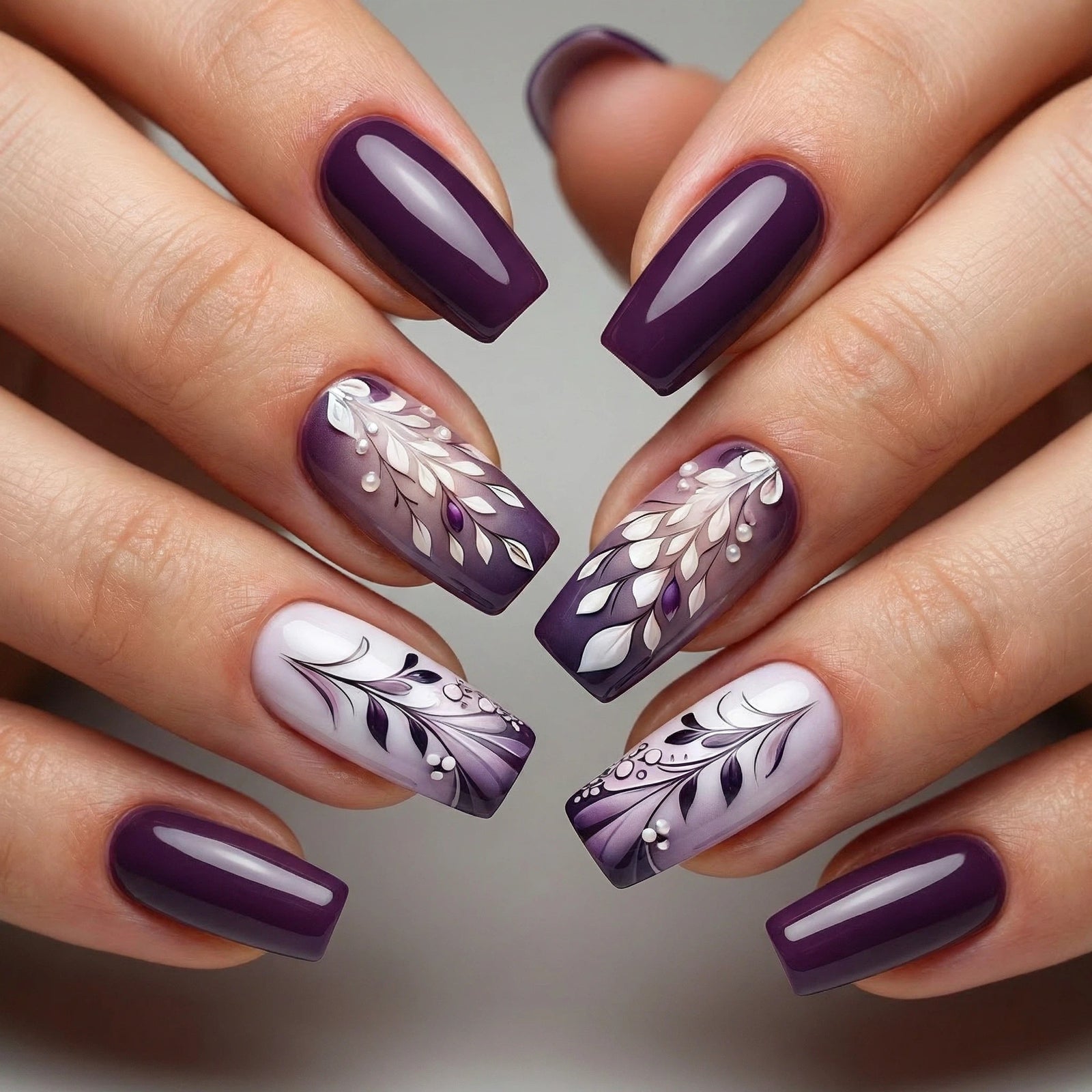 24pcs/Set Purple Gradient with White French Tips Press-On Nails