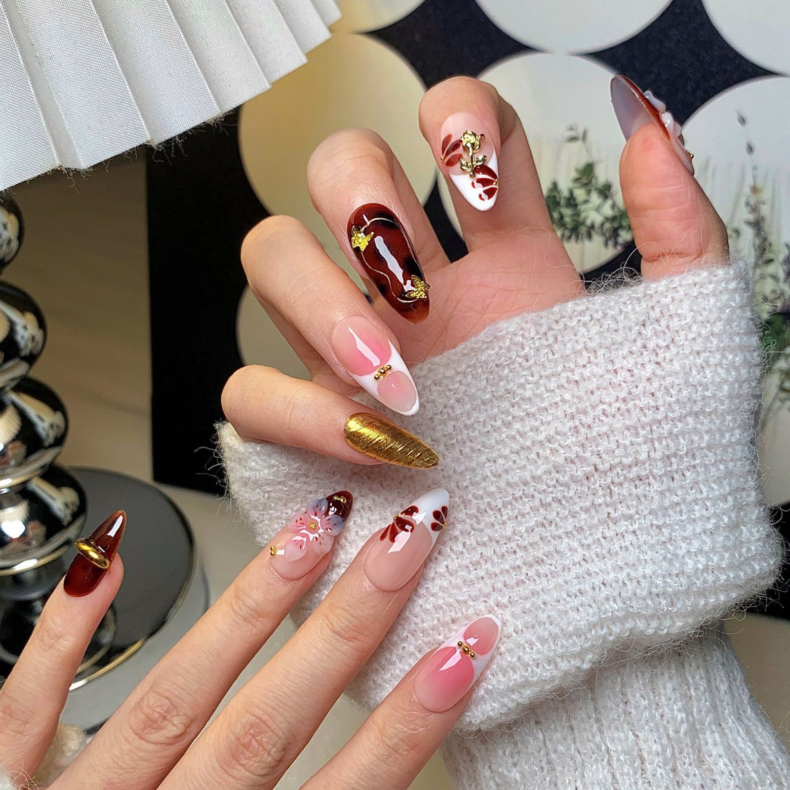 (Handmade) 10pcs/Set 3D Carved French Press-On Nails