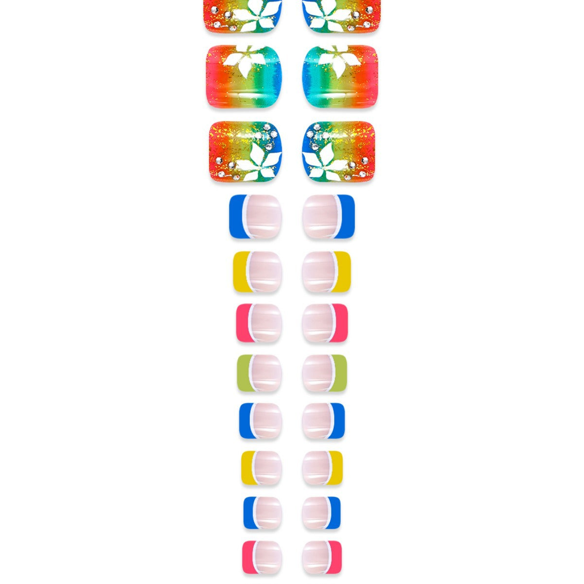 24pcs/Set Colorful Gemstones Press On Toe Nails