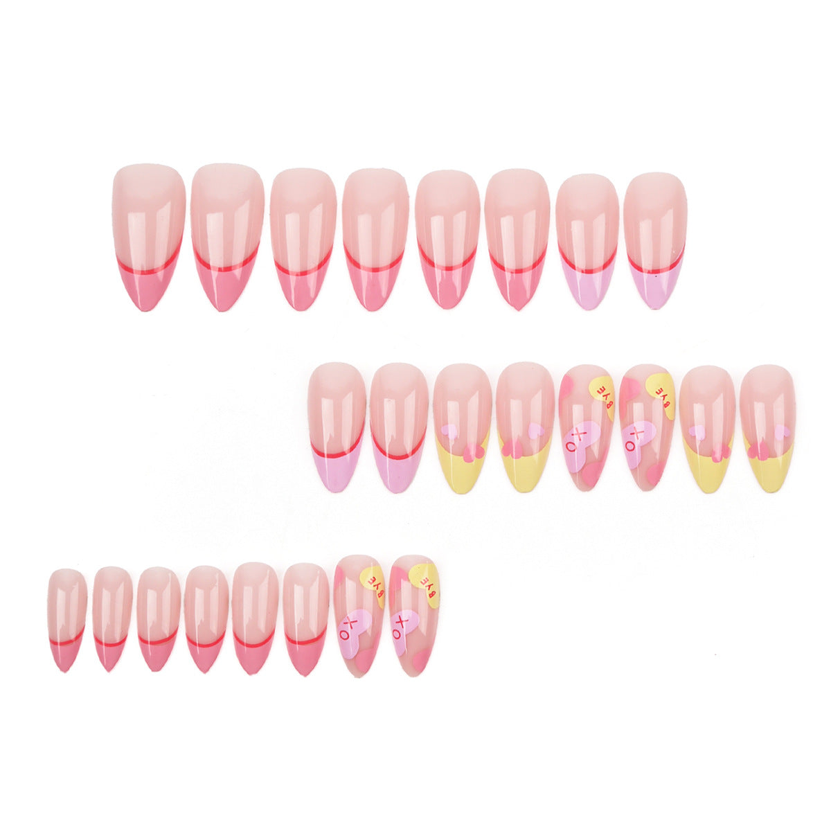 24pcs/Set Pink French Heart Stripe Minimalist Press On Nails