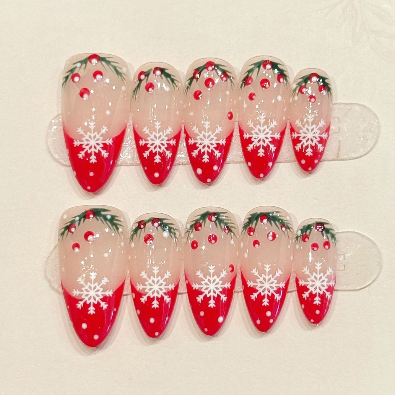 (Handmade) 10pcs/Set French Festive Snowflakes Press on Nails