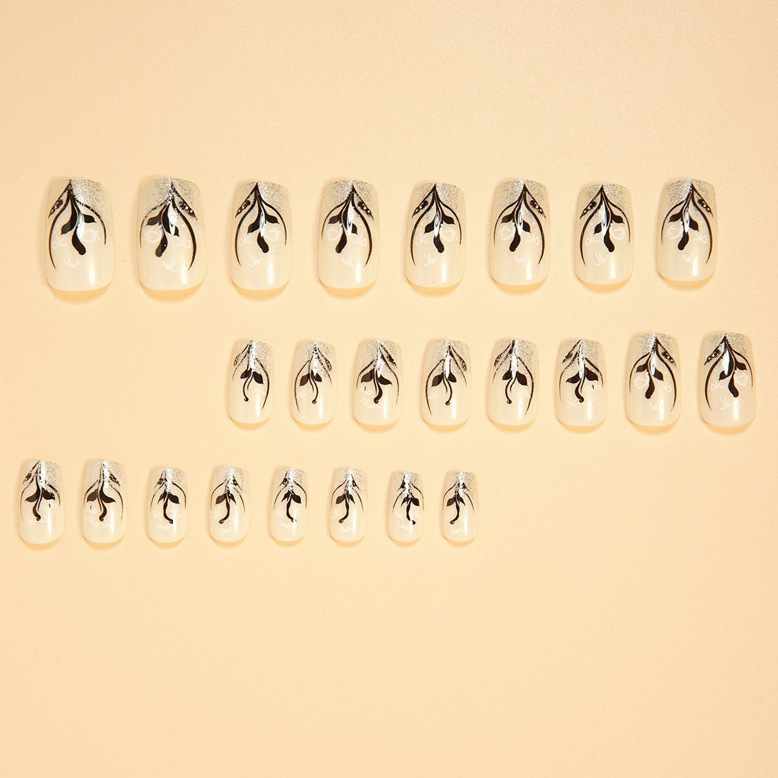 24pcs/Set Ivory French Tip Floral Press-On Nails