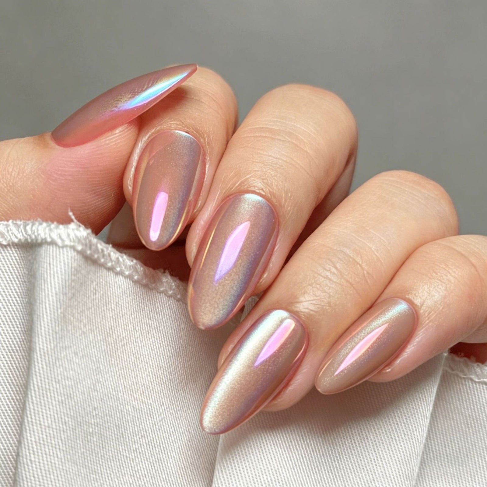 24pcs/Set Pink Chrome Cat Eye Press-On Nails