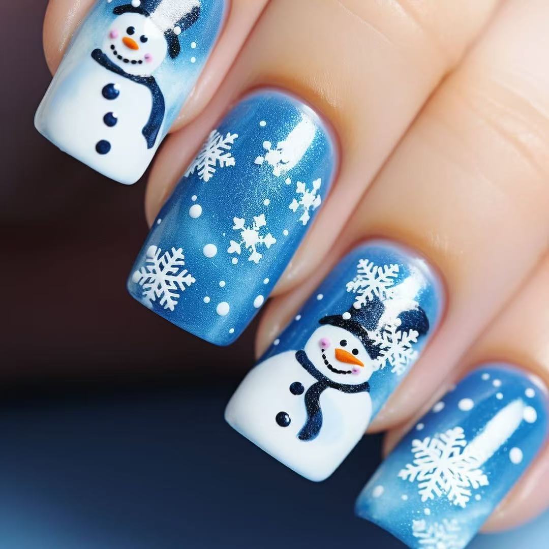 24pcs/Set Christmas Snowman Scarf Snowflake Press-On Nails