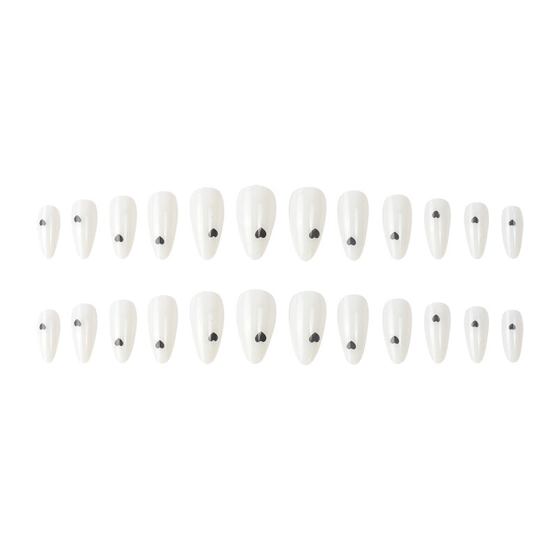 24pcs/Set White and Black Tiny Hearts Press-On Nails