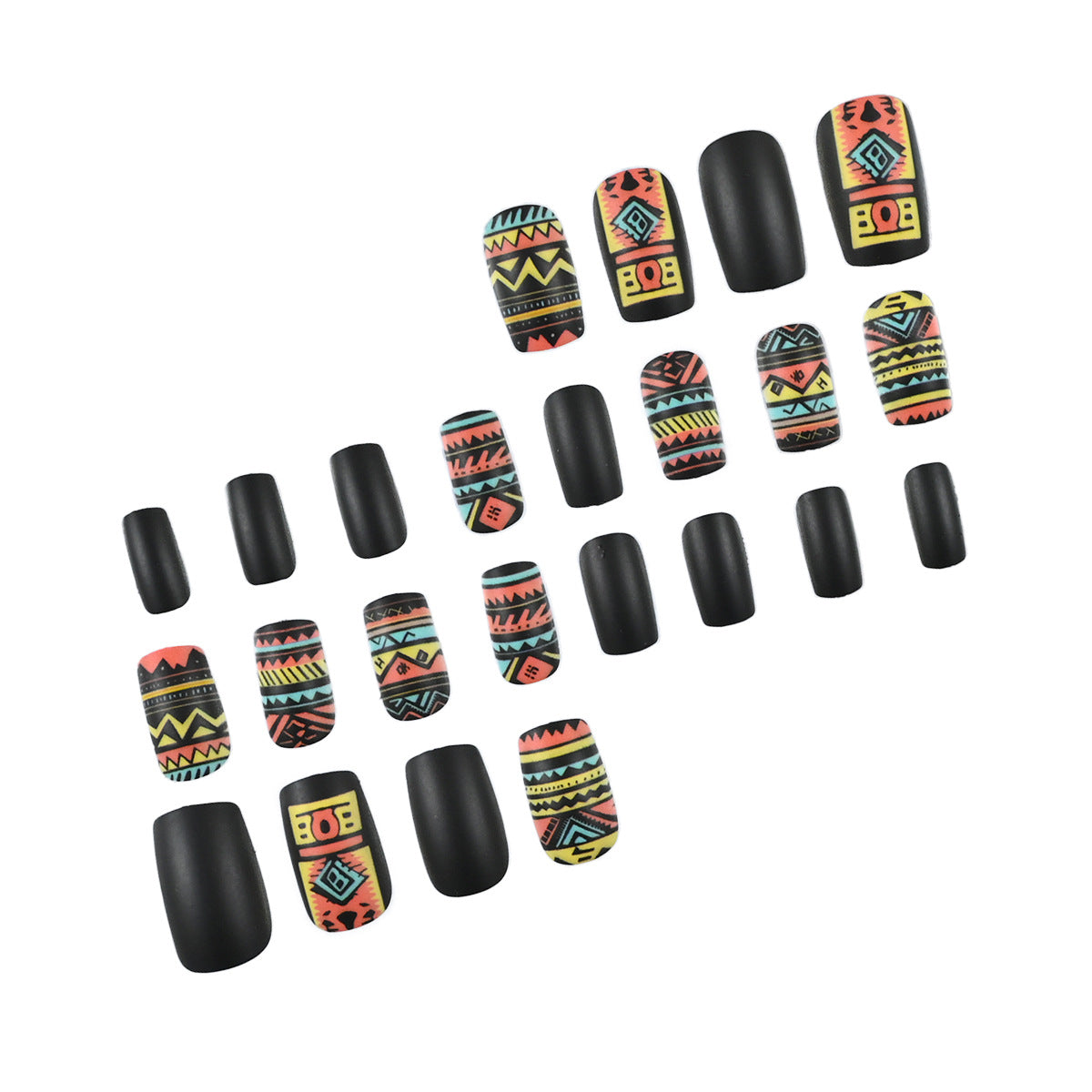 24pcs/Set Matte Colorful Exotic Stripes Press-On Nail