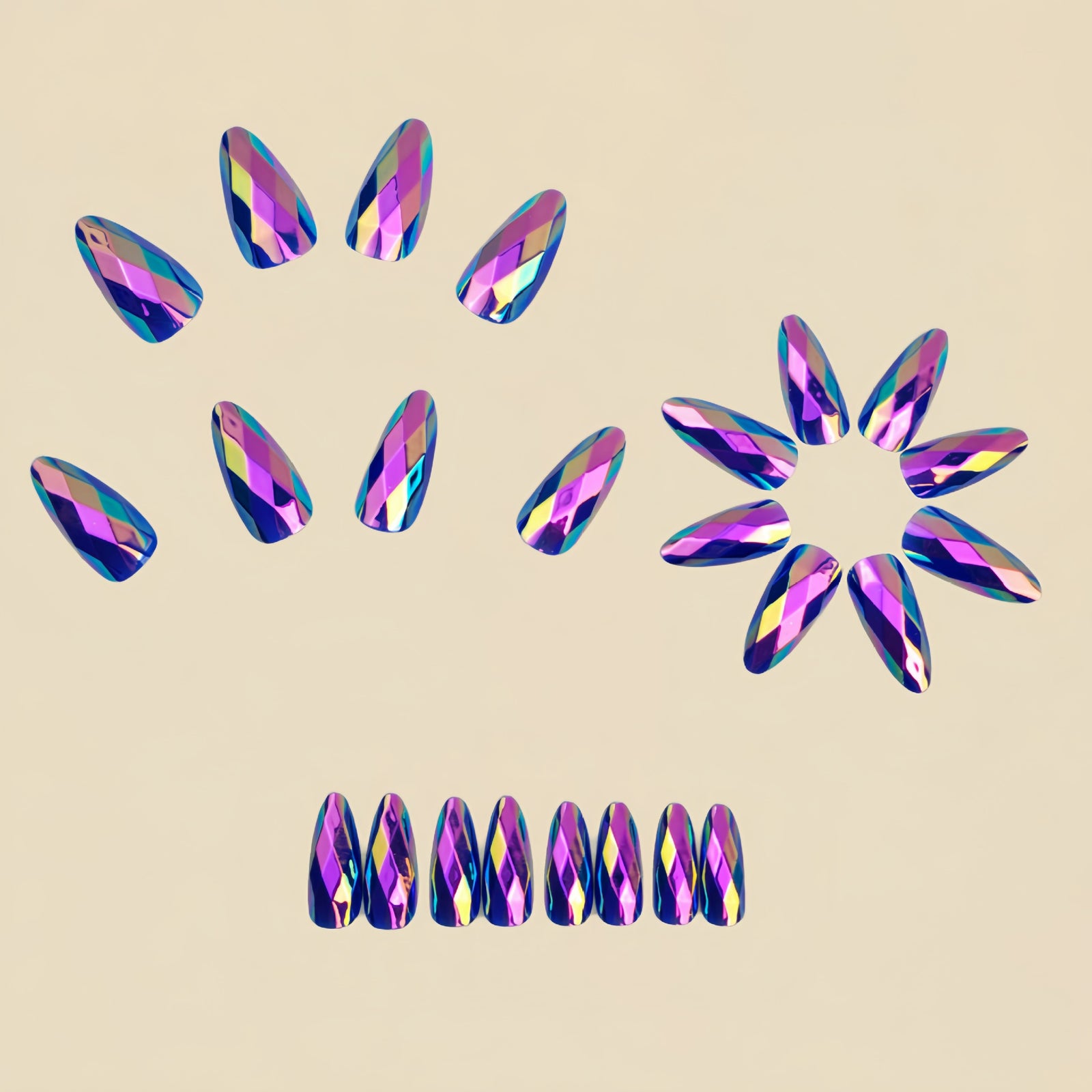 24pcs/Set 3D Faceted Diamond Press-On Nails