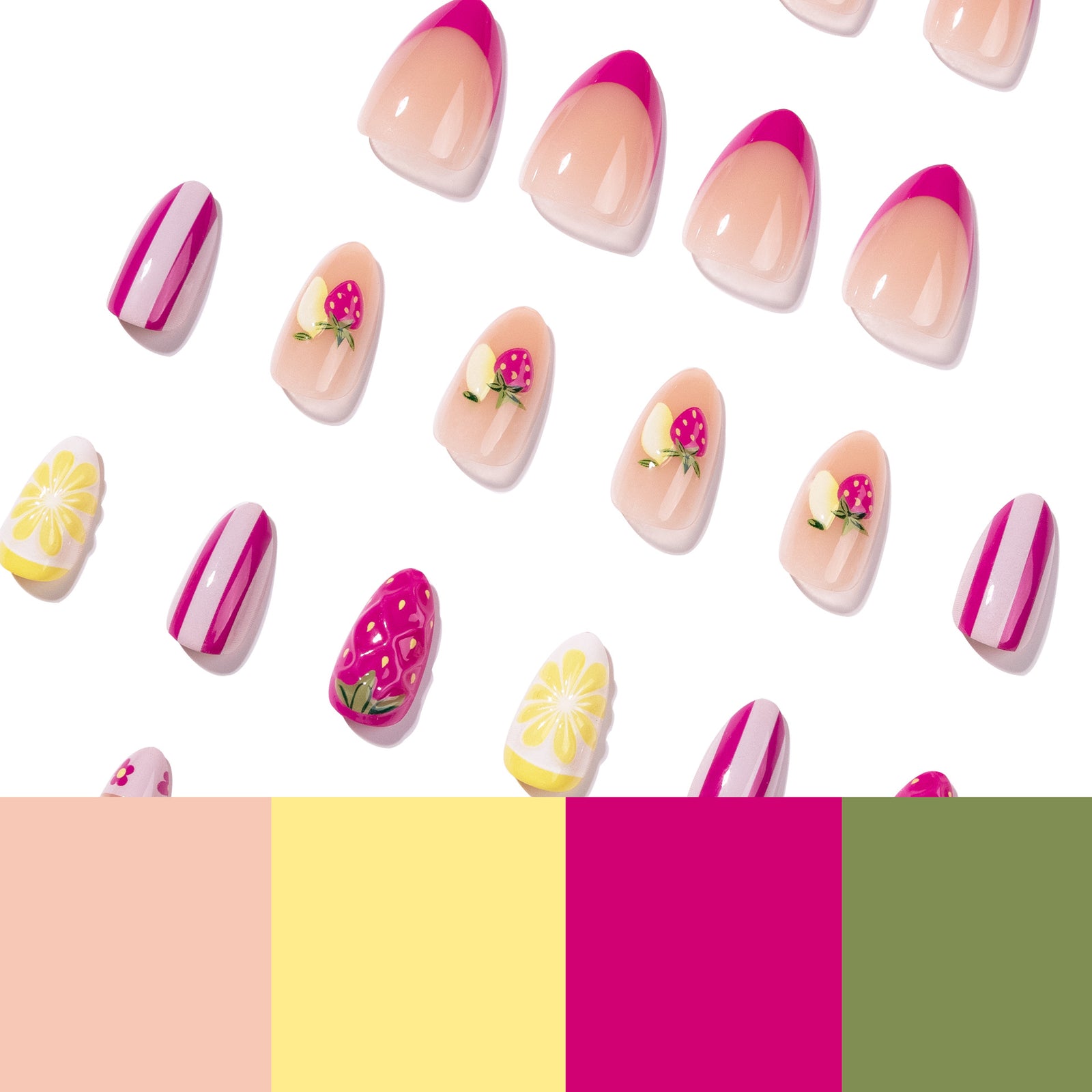 24pcs/Set 3D Strawberry & Lemon Press-On Nails
