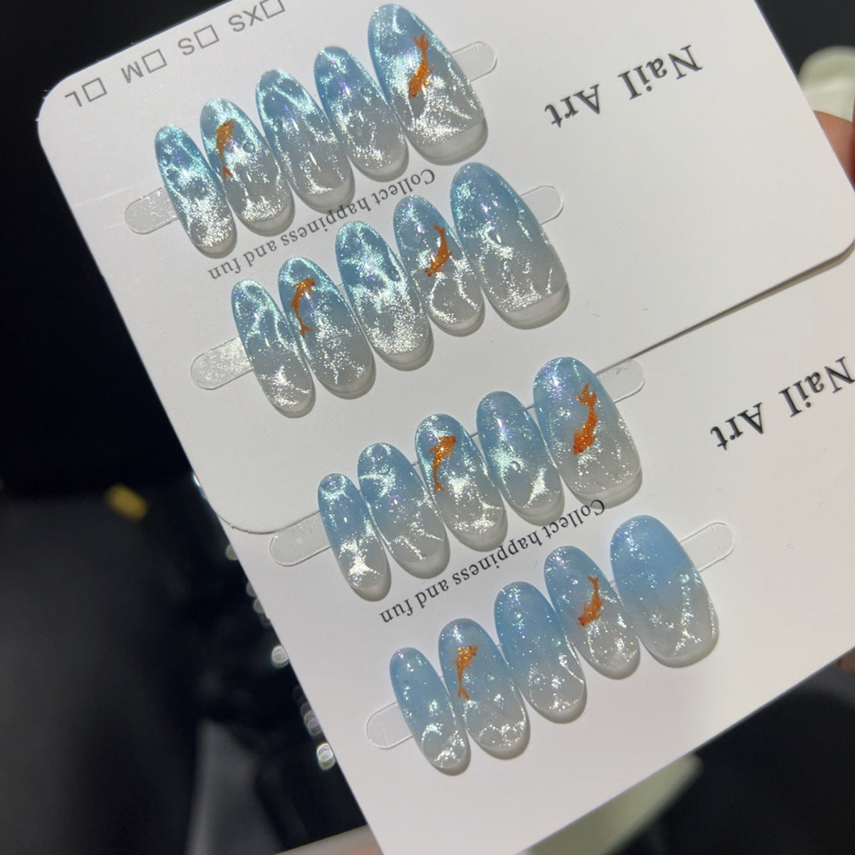 (Handmade) 10pcs/Set Goldfish in Water Ripples Press-On Nails