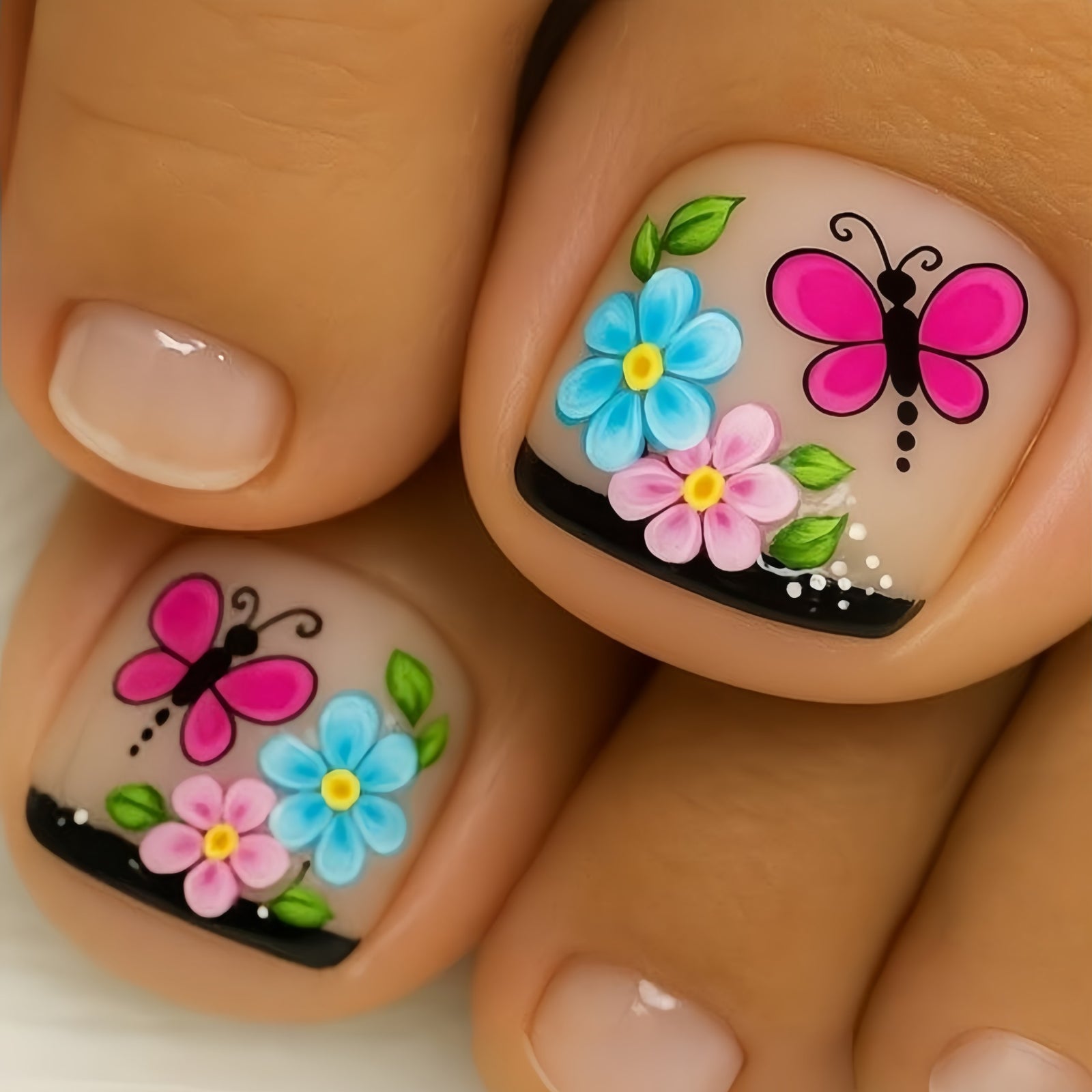24pcs/Set Butterfly Floral French Press On Toe Nails
