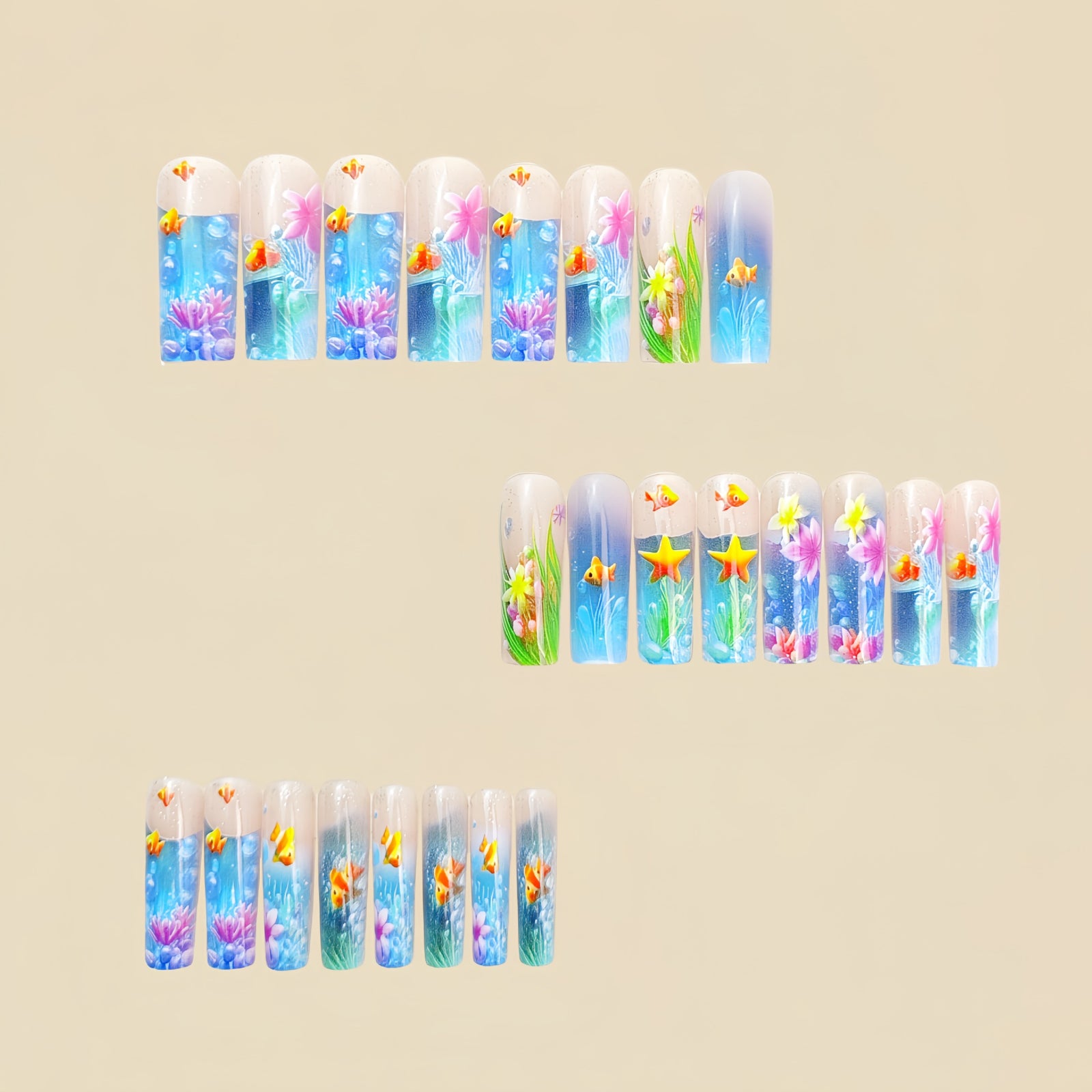 24pcs/Set Little Fish and Starfish Press-On Nails