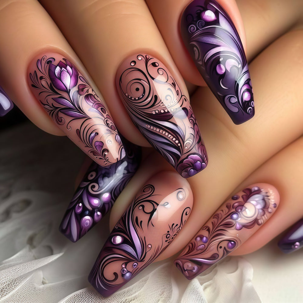 24pcs/Set Purple Tone Ripple Press-On Nails