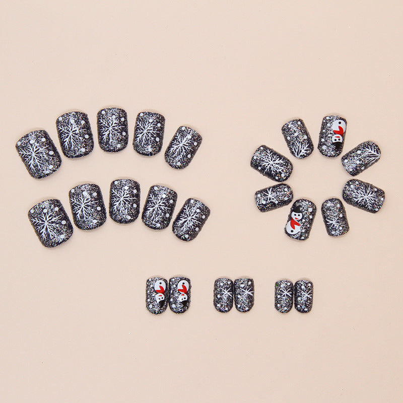 24pcs/Set Cute Christmas Snowman Short Press On Nails