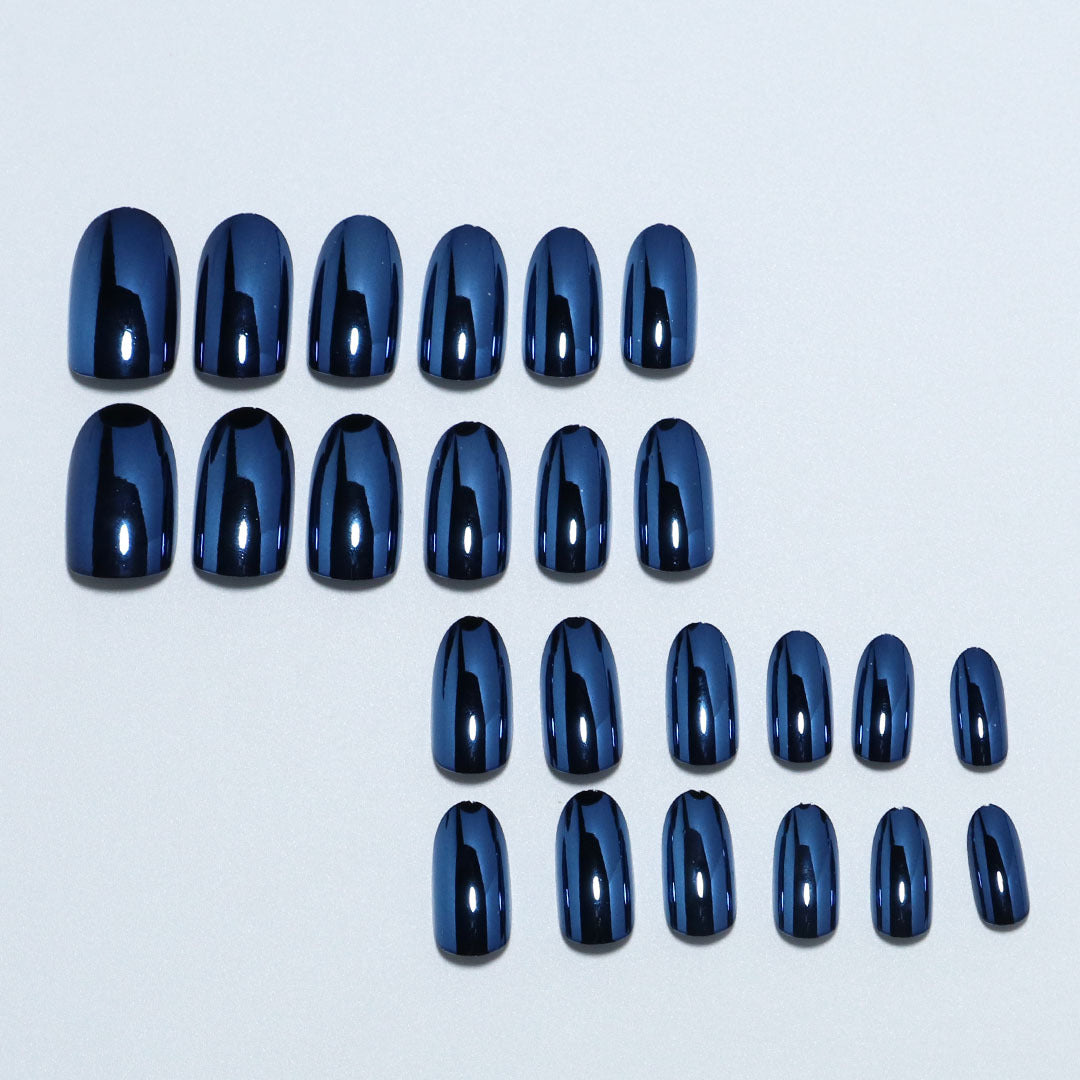 24pcs/Set Blue Chrome Press-On Nails