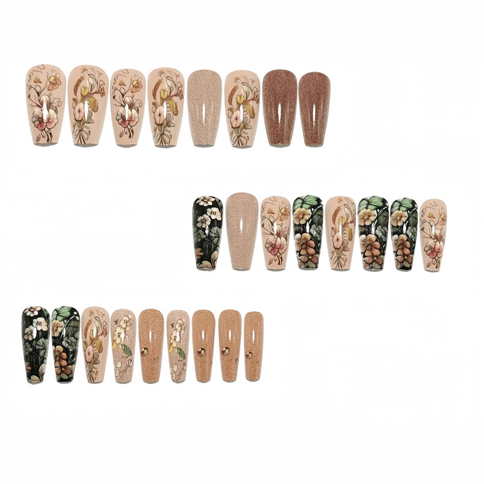 24pcs/Set Botanical Flowers Press-On Nails
