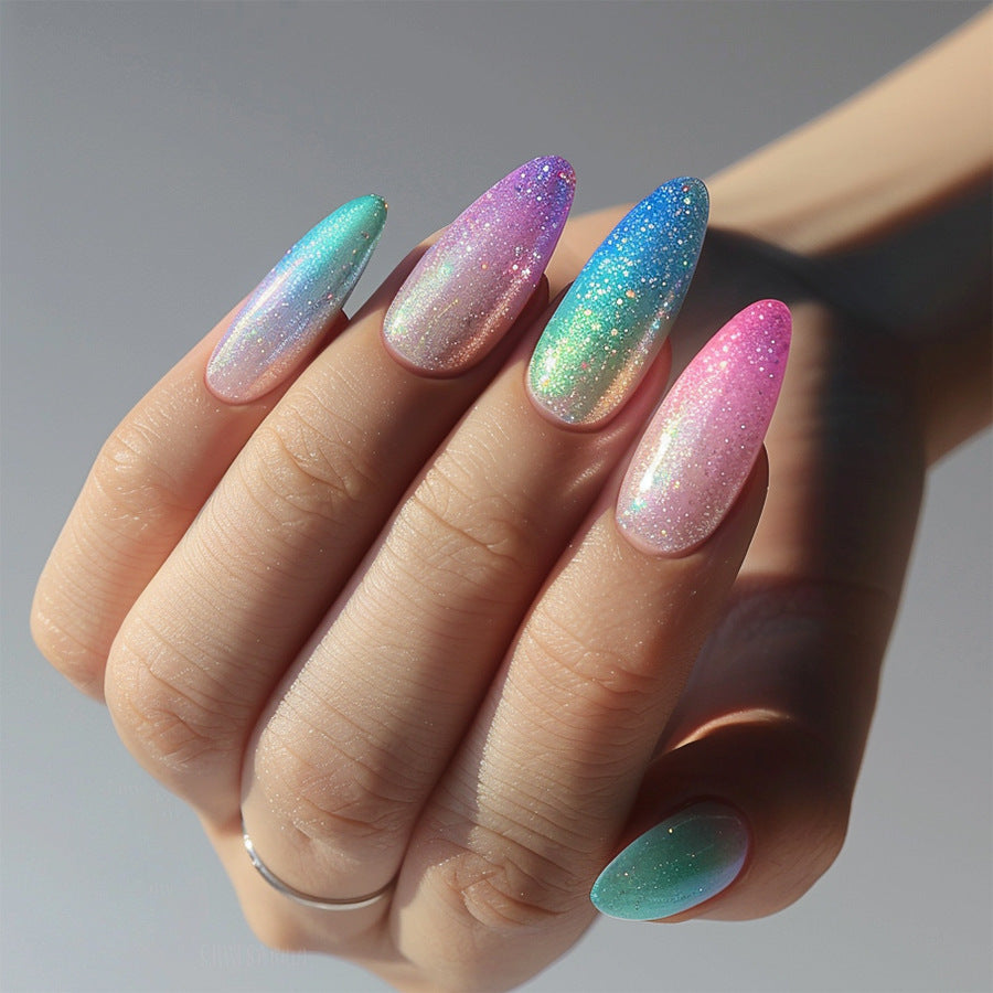 24pcs/Set Iridescent Pearl Cat Eye Press-On Nails