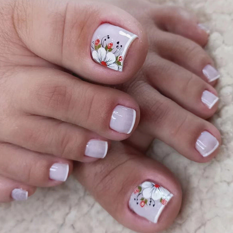24pcs/Set Peony Floral Press On Toe Nails
