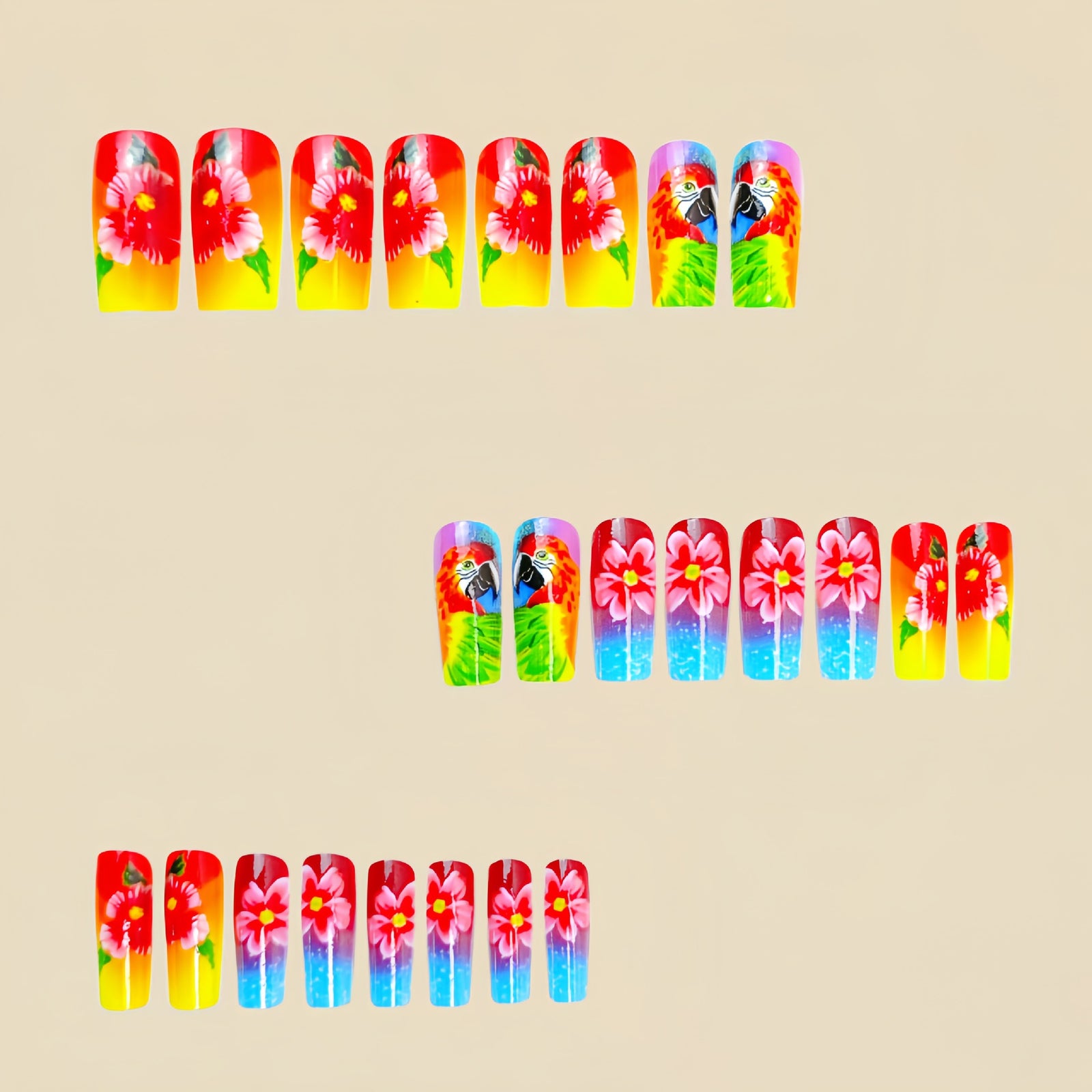 24pcs/Set Bird And Flower Press-On Nails