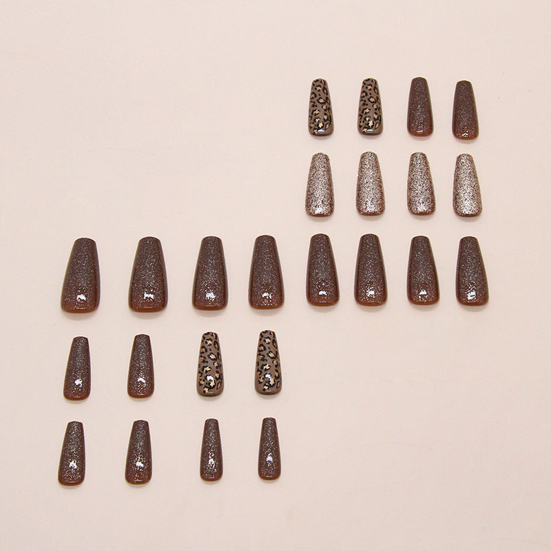 24pcs/Set Caramel Glitter Leopard Press-On Nails