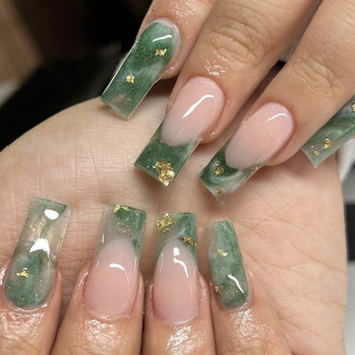 24pcs/Set Emerald Green French Press-On Nails