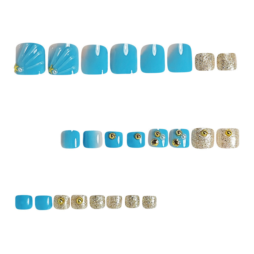 24pcs/Set 3D Blue Ocean Press On Toe Nails