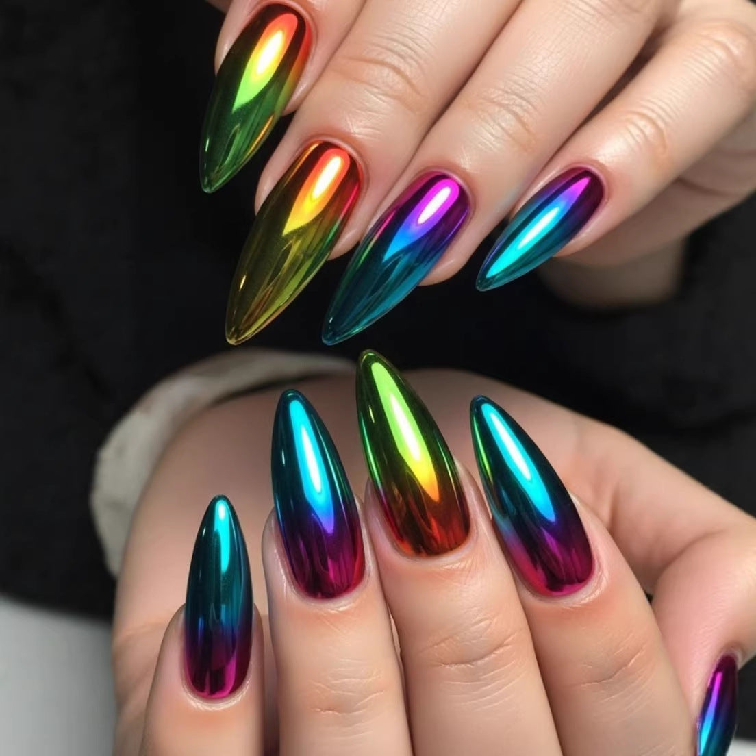 24pcs/Set Iridescent Chrome Ombre Press-On Nails