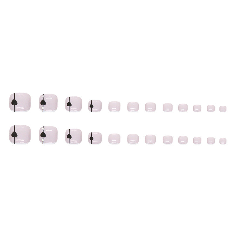 24pcs/Set Sweet & Cool Black Heart French Press On Toe Nails