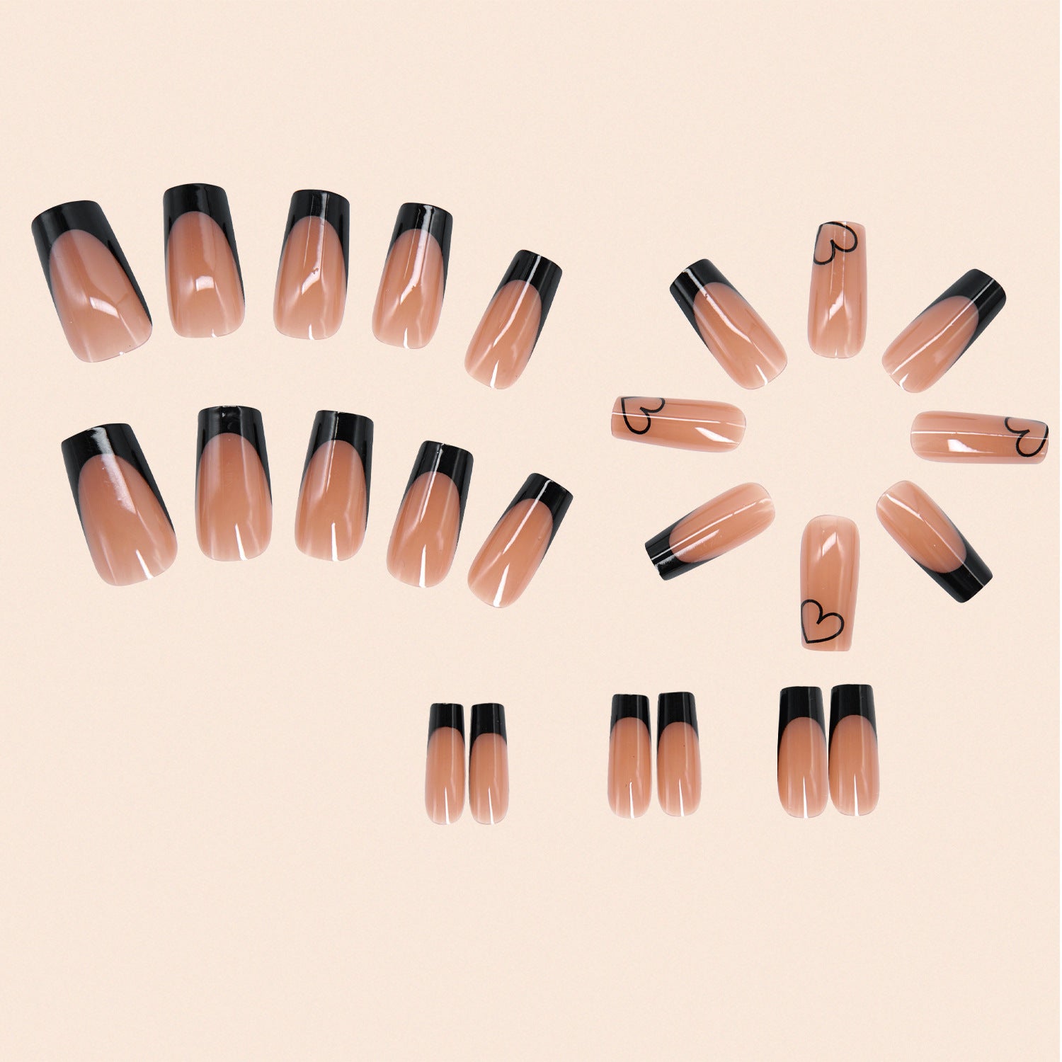 24pcs/Set Brown Heart French Press-On Nails