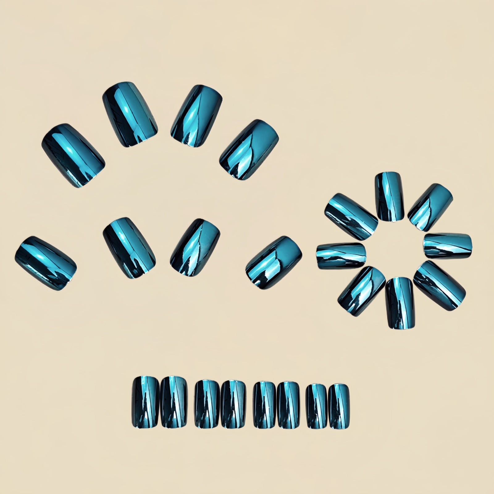 24pcs/Set Chrome Shiny Light Blue Press-On Nails