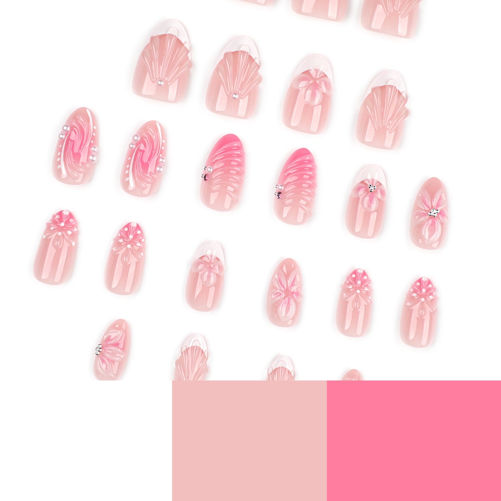 24pcs/Set 3D Floral French Tips Press-On Nails
