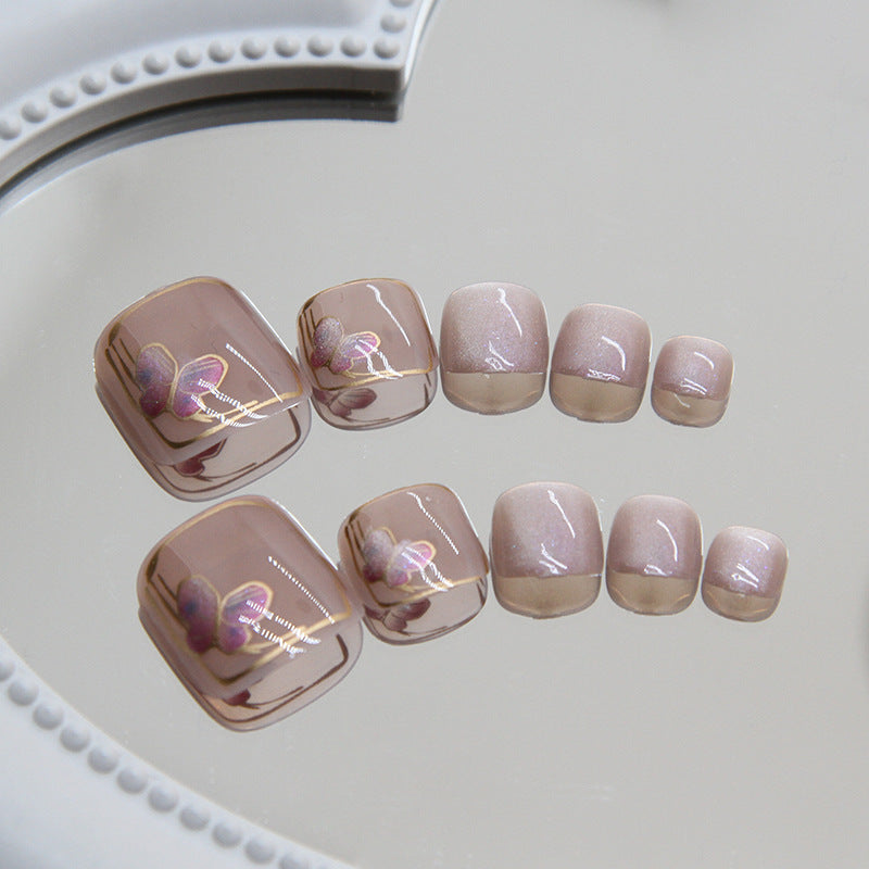 24pcs/Set Cat Eye Butterfly Press On Toe Nails