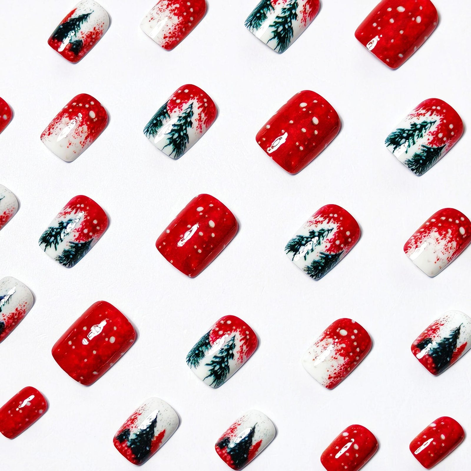 24pcs/Set Christmas Tree Glitter Short Press On Nails