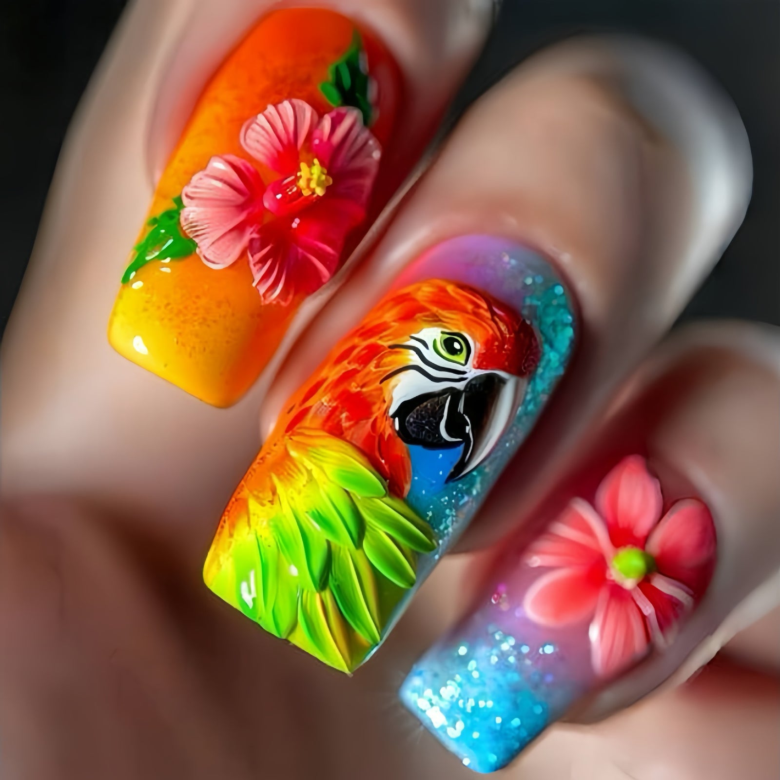 24pcs/Set Bird And Flower Press-On Nails