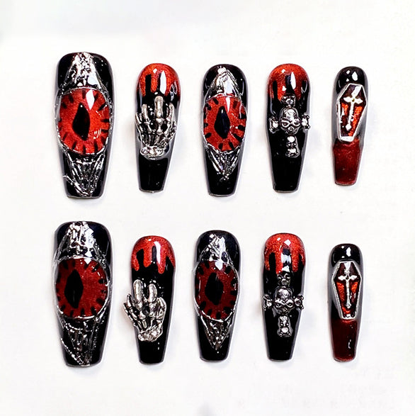 (Handmade) 10pcs/Set Gothic Evil Eye Cross Art Press-On Nails