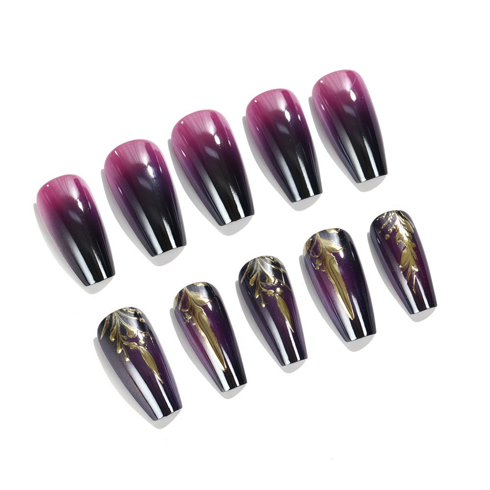 24pcs/Set Gradient Purple Chrome Press-On Nails