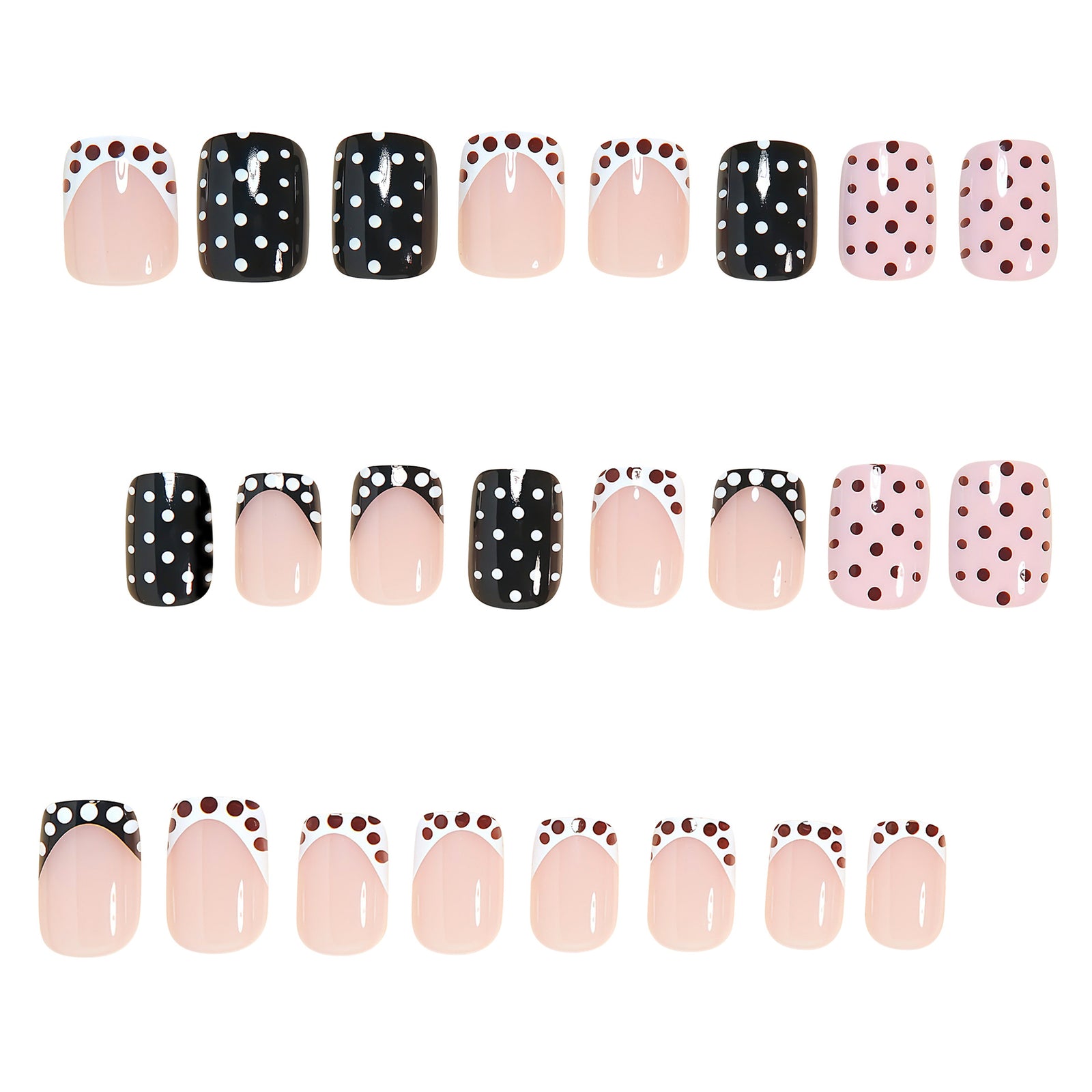 24pcs/Set Polka Dot White French Press-On Nails