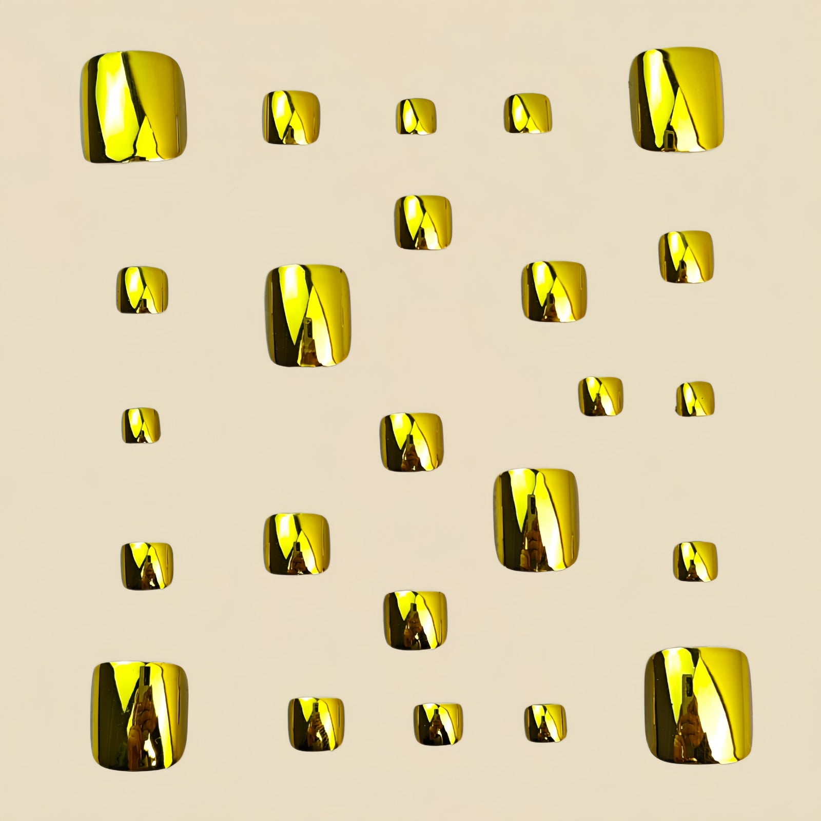 24pcs/Set Gold Square Chrome Press On Toe Nails
