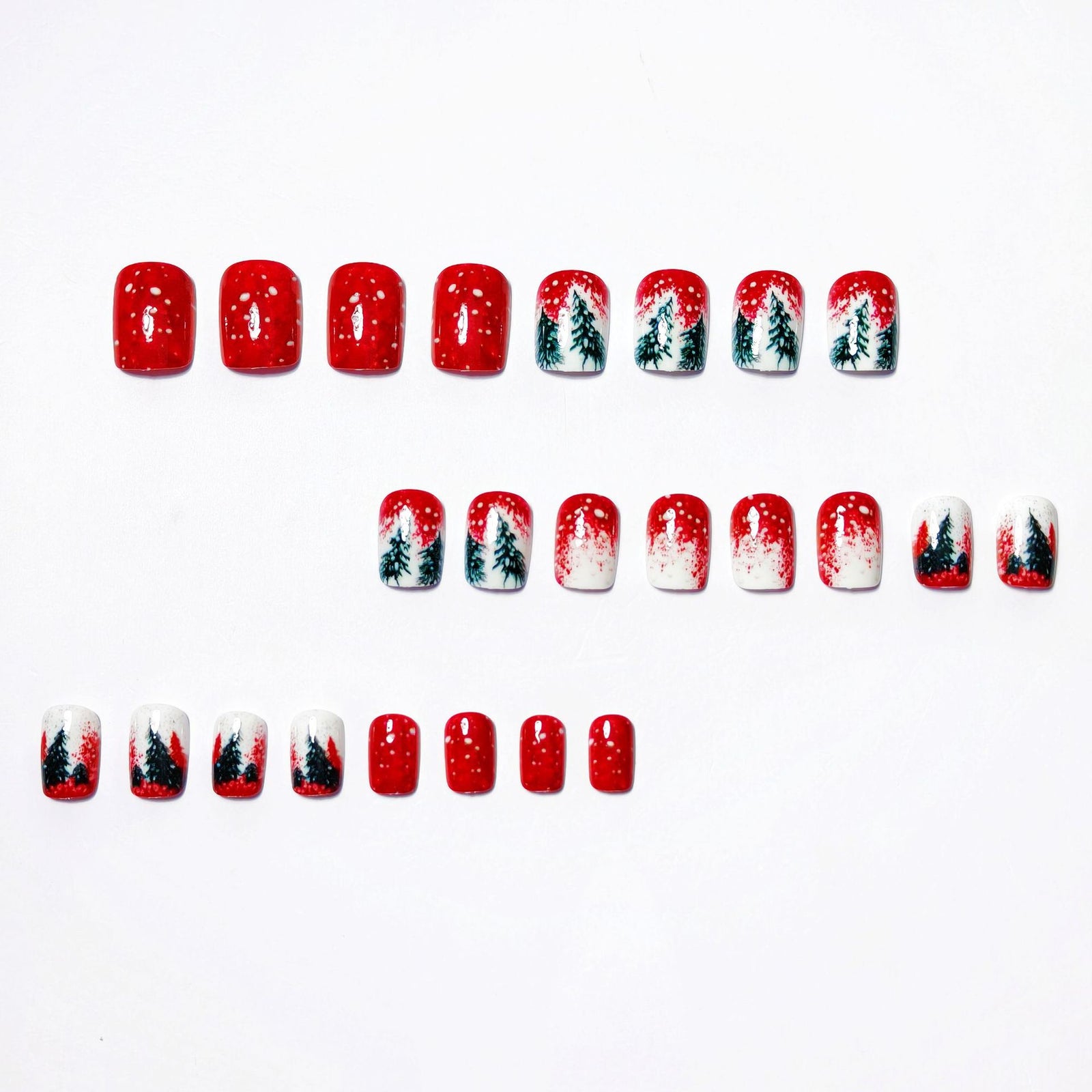 24pcs/Set Christmas Tree Glitter Short Press On Nails