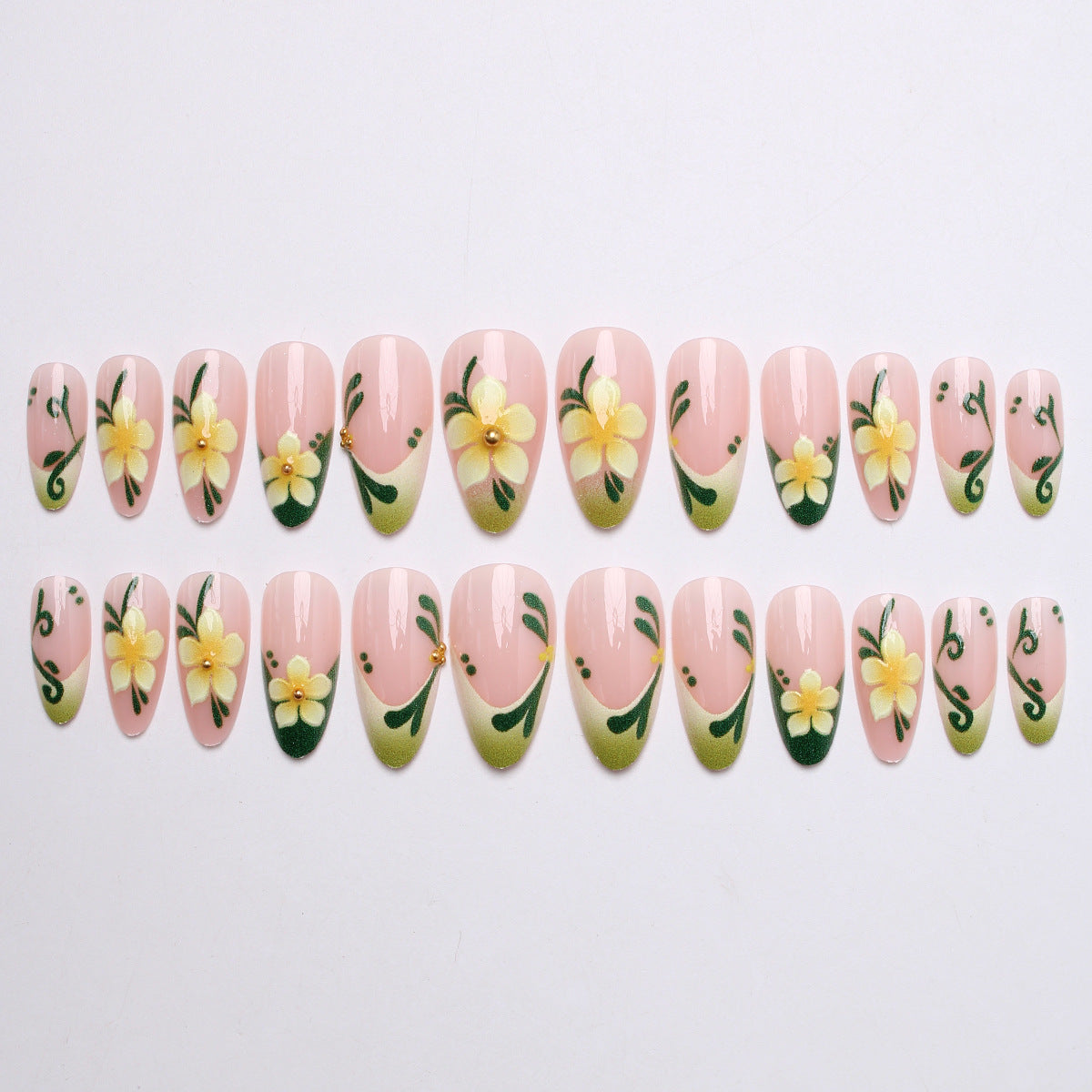 24pcs/Set 3D Embossed Pearl Flower Press-On Nails