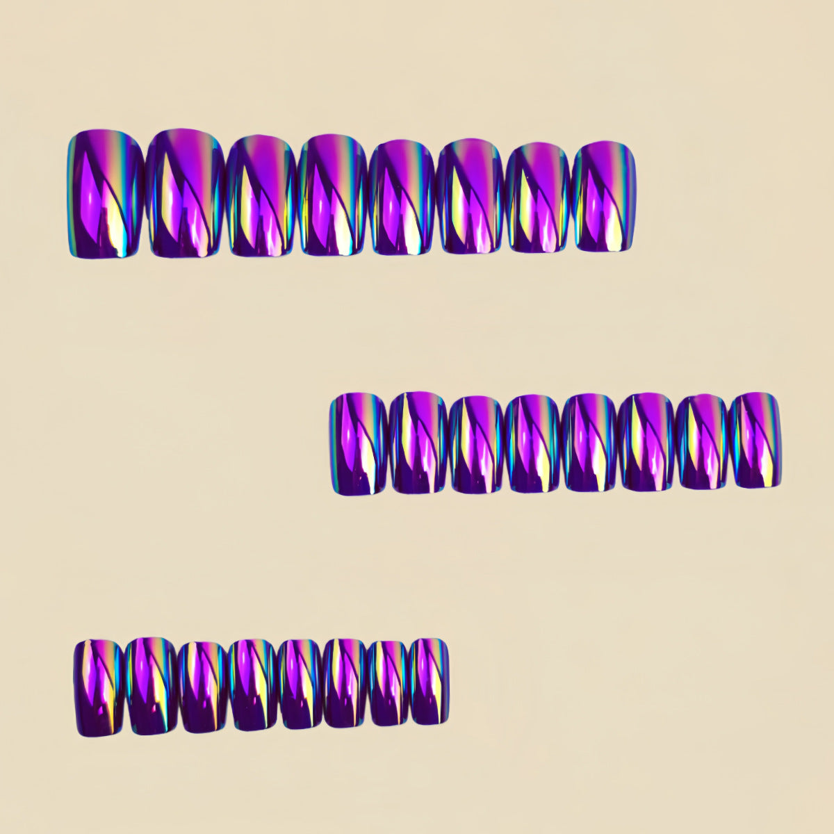 24pcs/Set Blue Iridescent Chrome Press-On Nails