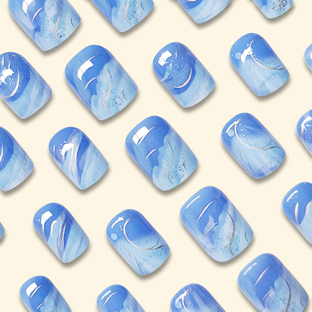 24pcs/Set Blue and White Gradient Press-On Nails