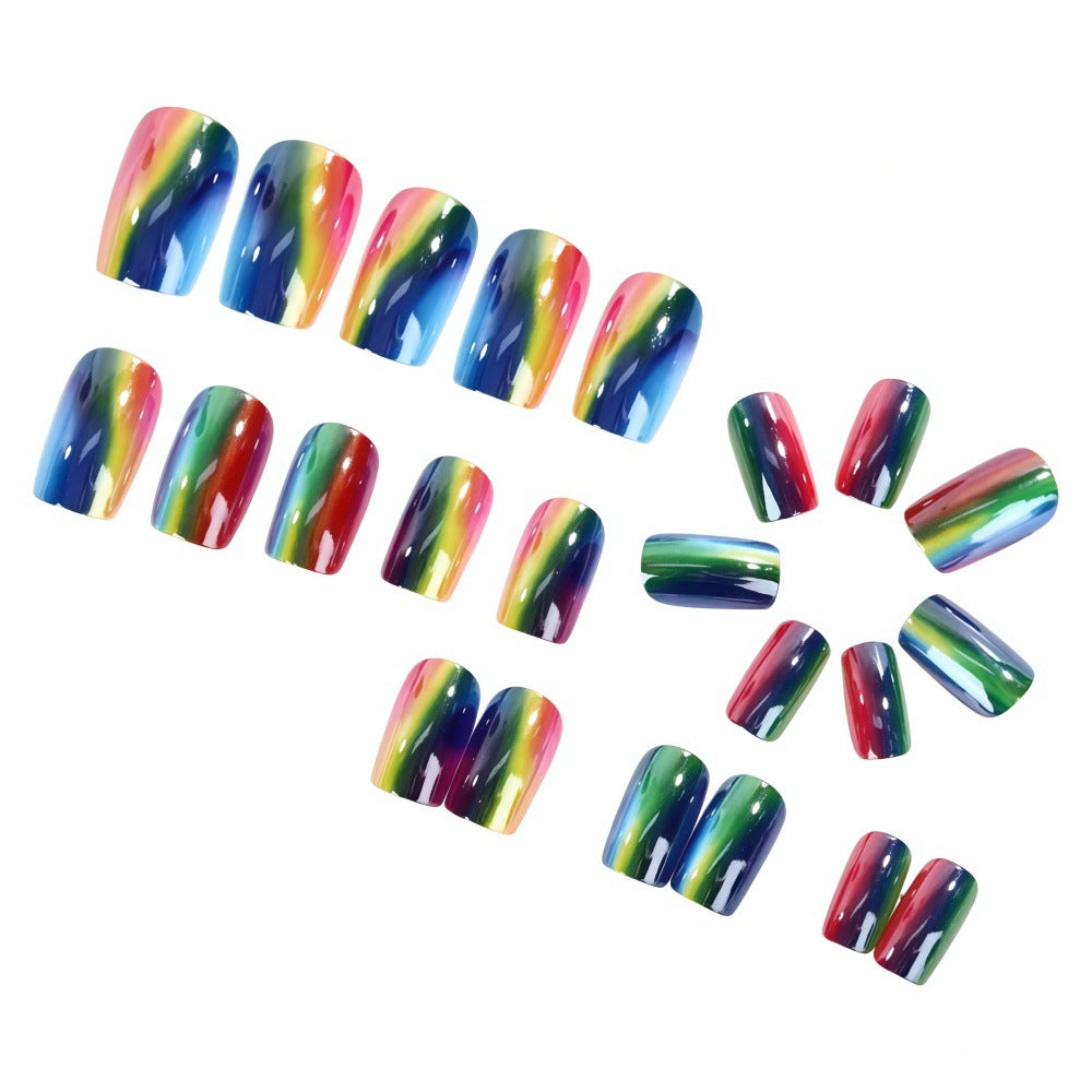 24pcs/Set Rainbow Ombre Chrome Press-On Nails