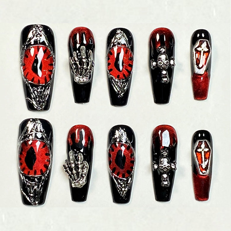 (Handmade) 10pcs/Set Gothic Evil Eye Cross Art Press-On Nails