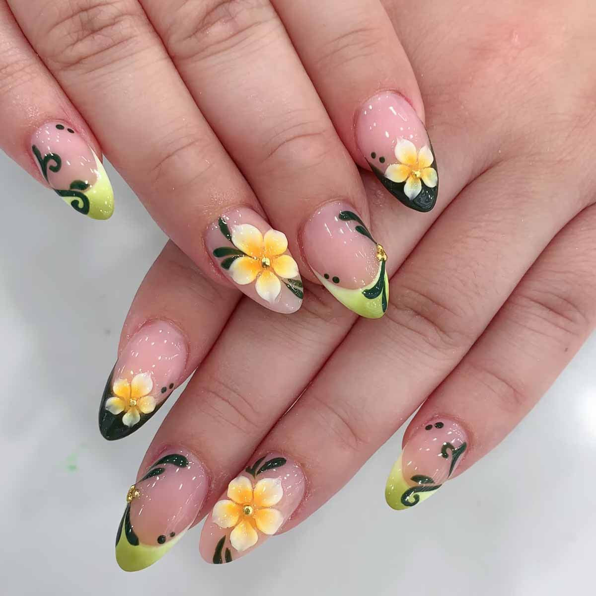 24pcs/Set 3D Embossed Pearl Flower Press-On Nails