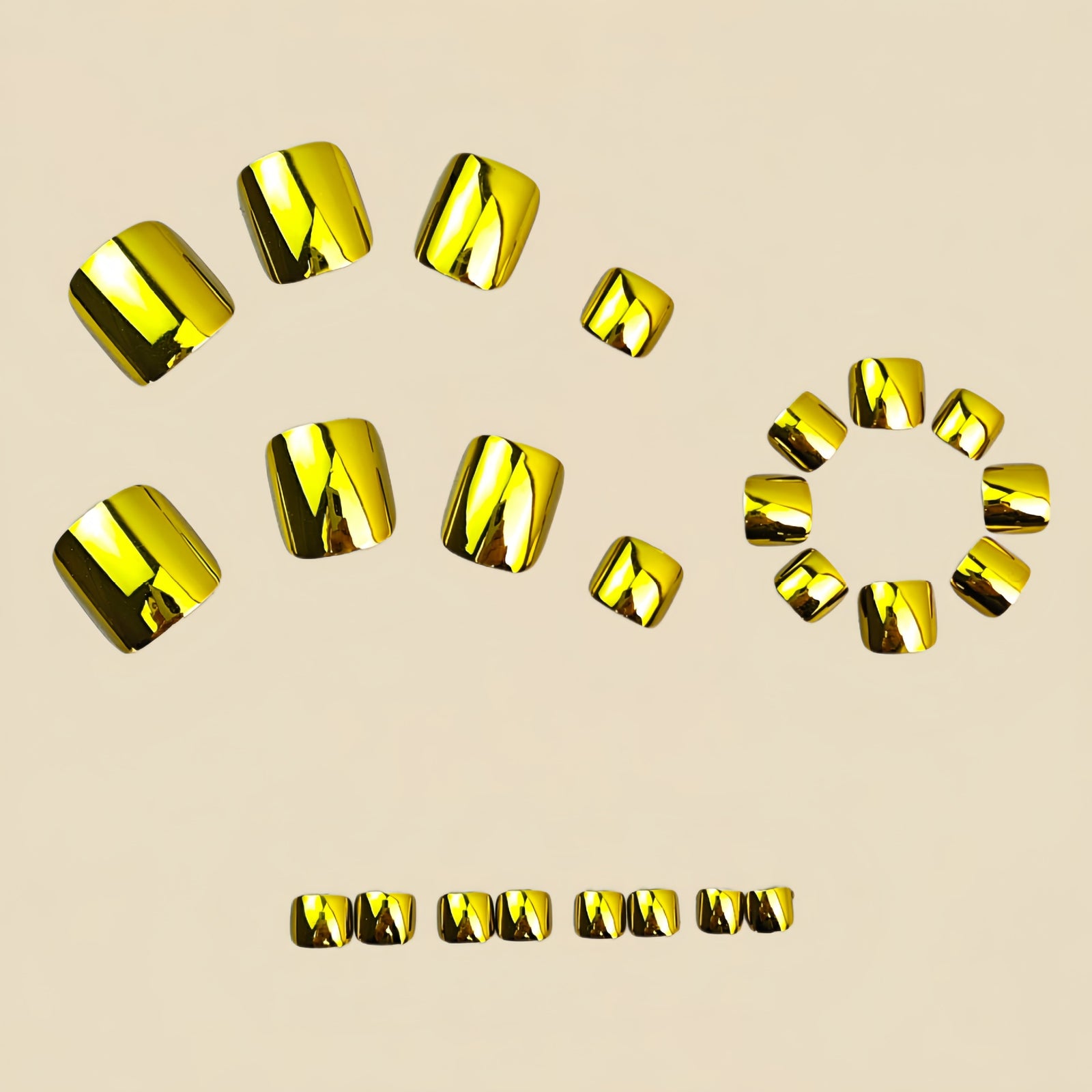 24pcs/Set Gold Square Chrome Press On Toe Nails