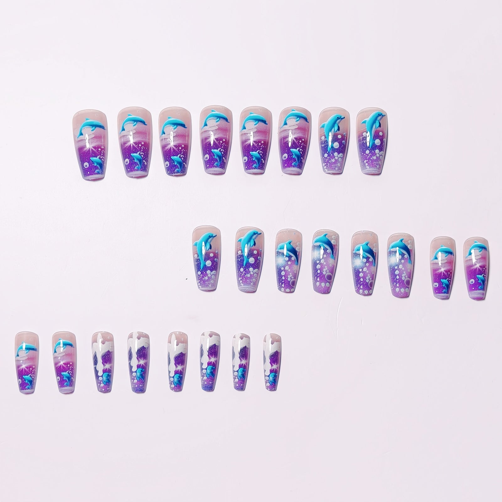 24pcs/Set Purple Ocean Dolphin Press-On Nails