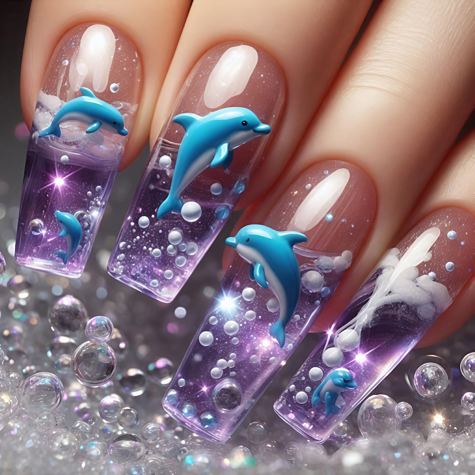 24pcs/Set Purple Ocean Dolphin Press-On Nails